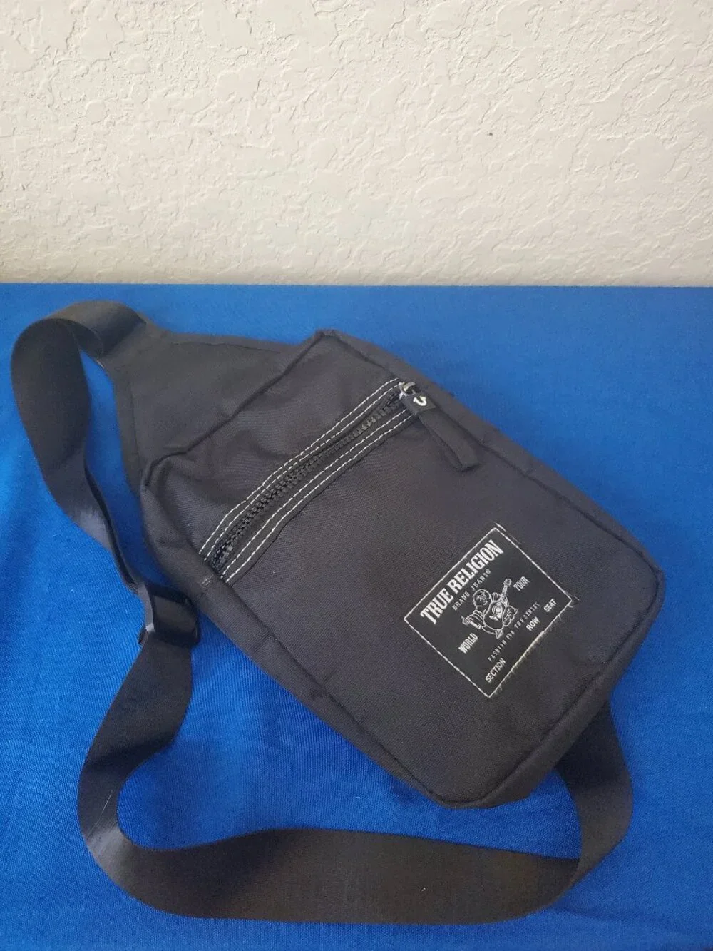 True Religion Yeta Black Canvas Sling Crossbody Bag One Size